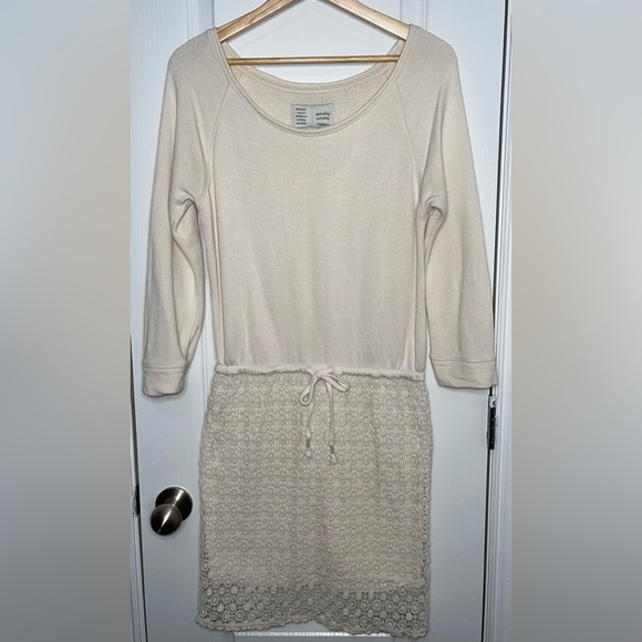 Anthropologie Saturday Sunday Cream Crochet French Terry Dress Size Small - Picture 4 of 11